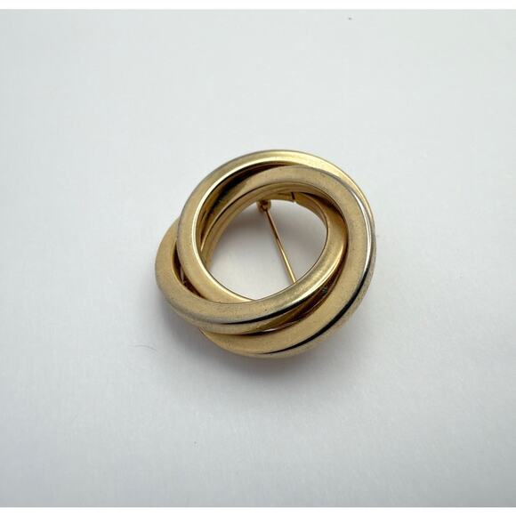 Vintage 80s Modernist "Trinity" Knot Brooch Gold & Silver Tone - Picture 3 of 8